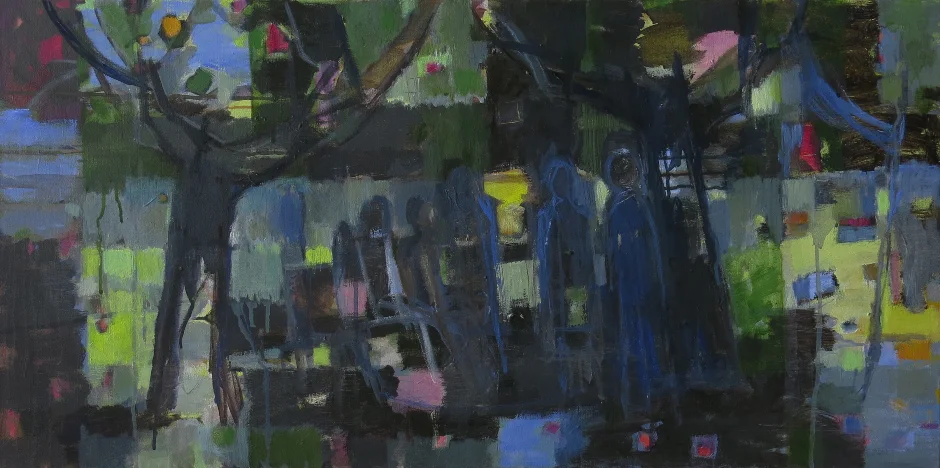 Evening in the Park (Crowd, 2013) — painting by Luz David von Franquemont