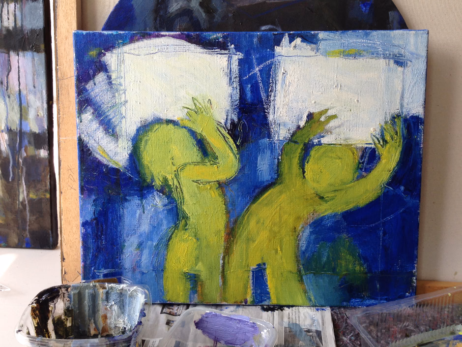 Painting detail · 10 × 10 cm of Cushion Fight