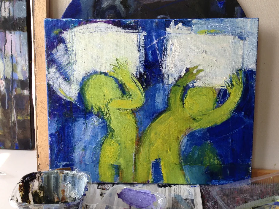 Cushion Fight (2013) — painting by Luz David von Franquemont